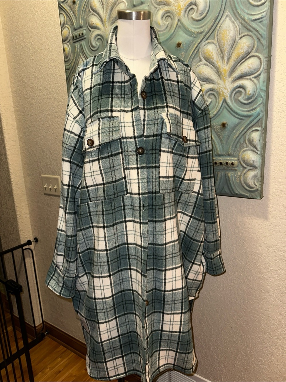 SAINTS & HEARTS women's size S/M Green plaid shacket Wool Blend Shirt Jacket